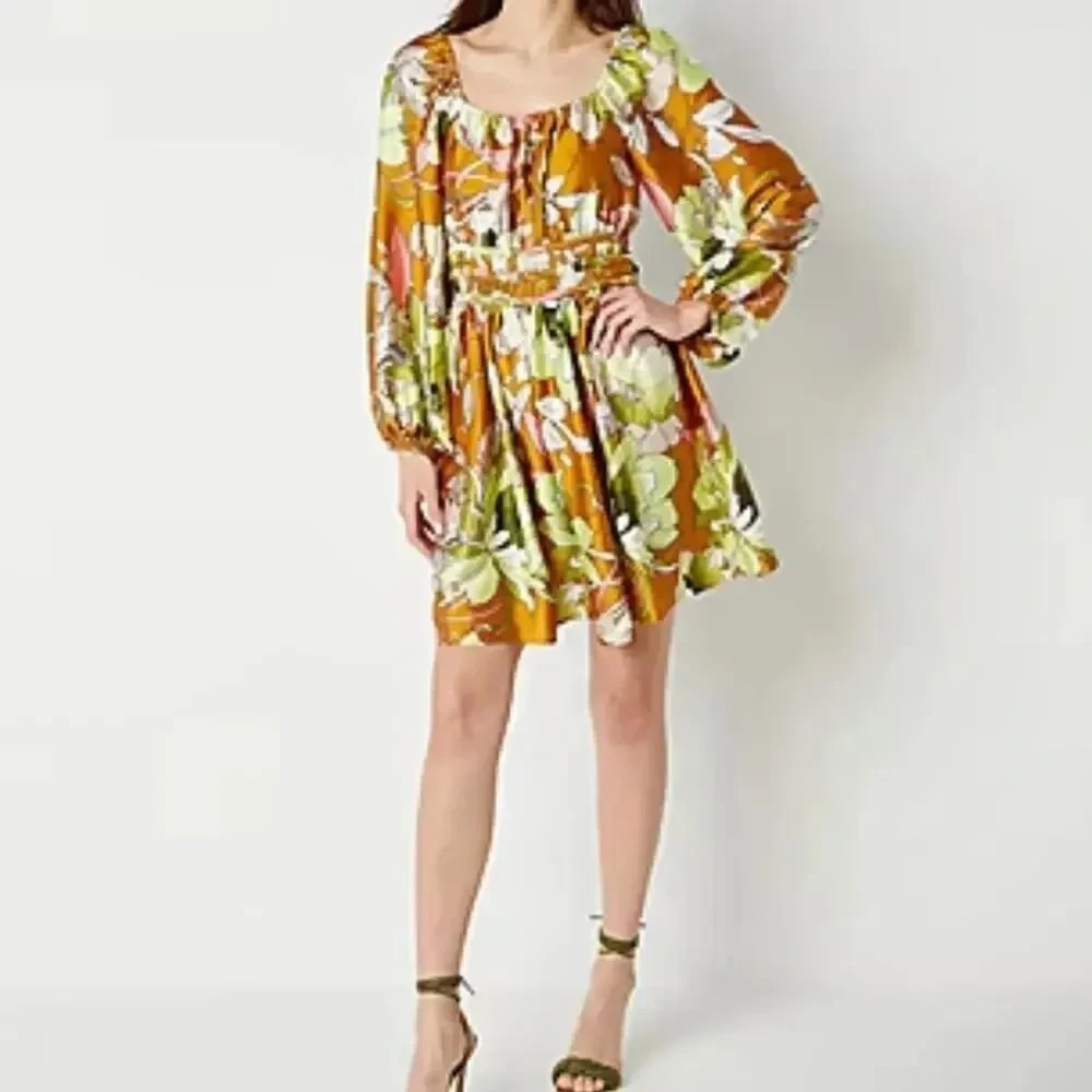 Rye Grass Dress Women's Floral Boho Flowy Skirt/ Smocked Elastic Waist - M